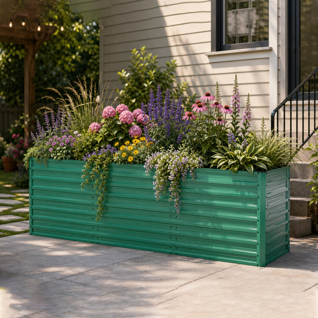 93.7in X 31.5in X 32.3in Raised Garden Bed Kit, 32in Ergonomic Height No Bending Metal Planter Box, Open-Ended Base For Drainage, 8 Reinforcing Rods, Rustproof Steel -Easy Assembly
