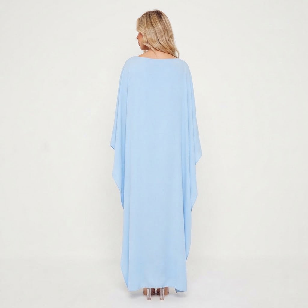 Women's Formal Maxi Dress – Batwing Cape Sleeve Kaftan Boat Neck Flowy