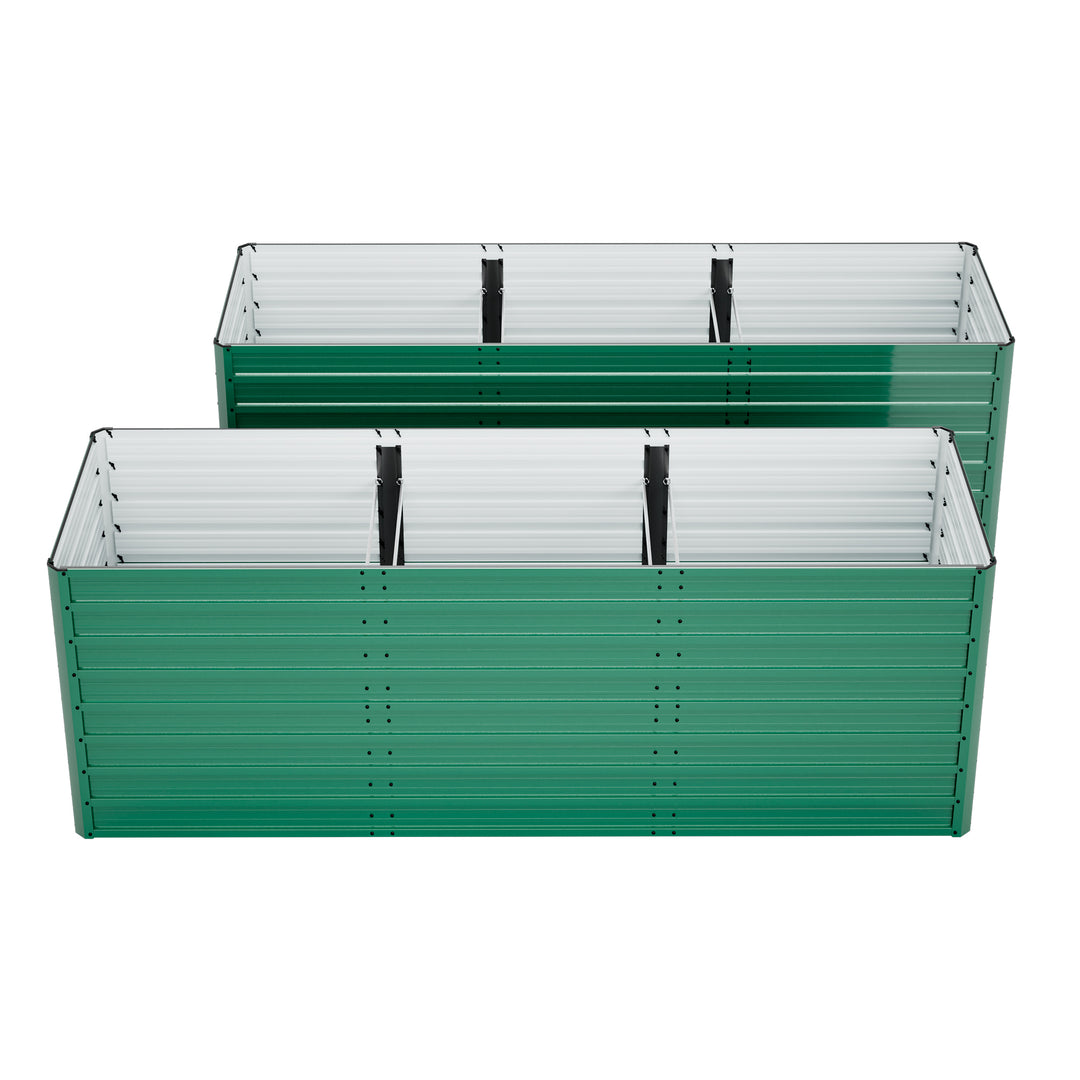 2-Pack 93.7inx31.5inx32.3in Raised Garden Bed, 32in Ergonomic No-Bend Metal Planter Box, Open Base For Drainage & Aeration, 8 Reinforcing Rods, Rustproof Steel - Easy Hand-Tightening Assembly