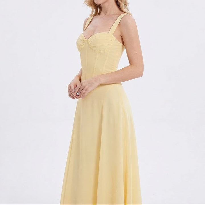 Women's Chiffon Maxi Dress Sweetheart Neck Corset Bodice Formal