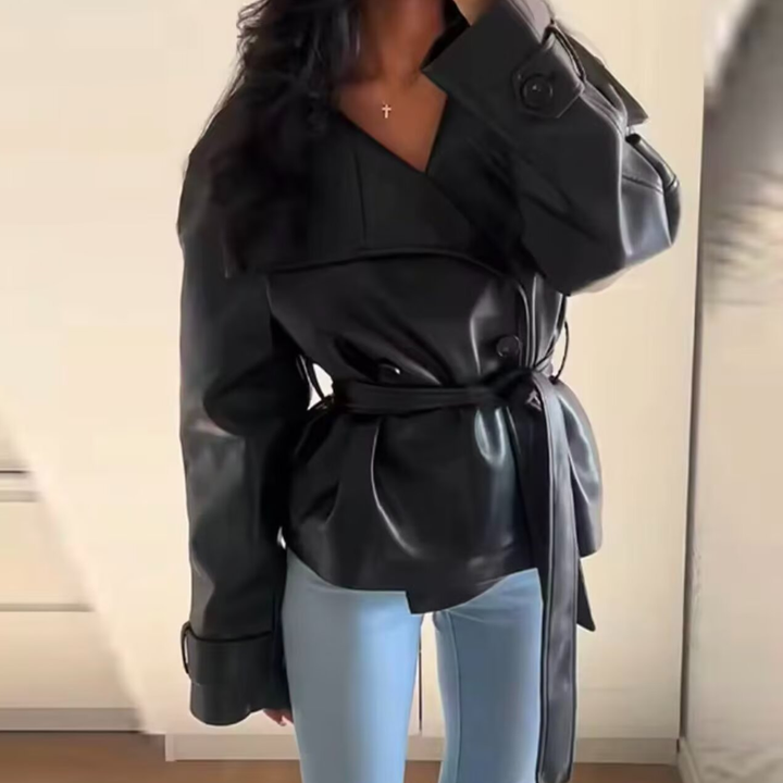 Women's Oversized Cropped Faux Leather Moto Biker Jacket