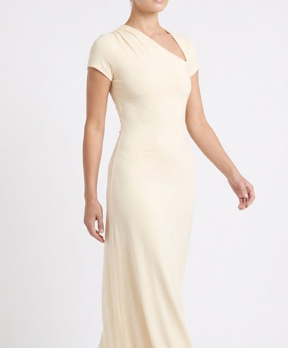 Women's Satin Asymmetric Cutout Short Sleeve Maxi Dress