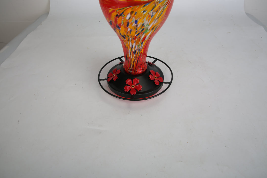1Pc Glass Hummingbird Feeder 33OZ Hand Blown Hummingbird Feeder With 5 Flower Feeding Port Perch Ant Moat Hanging Hook S Hook Hemp Rope Cleaning Brush For Garden Decor