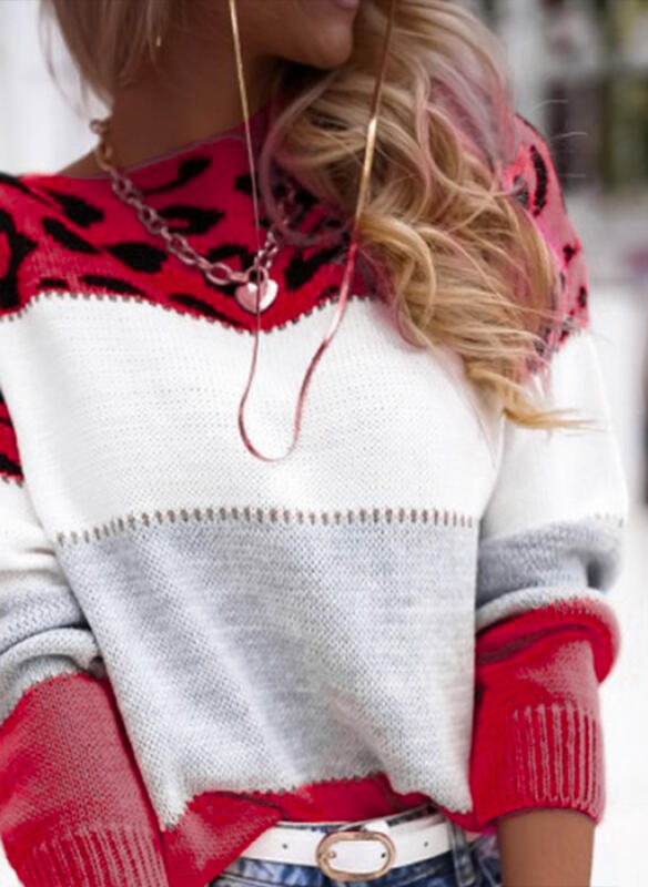 Colorblock Leopard Sweater