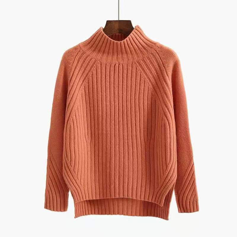 Solid Color Half High Collar Pullover Sweater