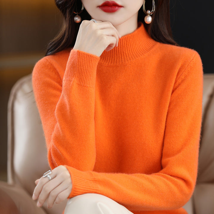 Half High Neck long Sleeved Knitted Sweater