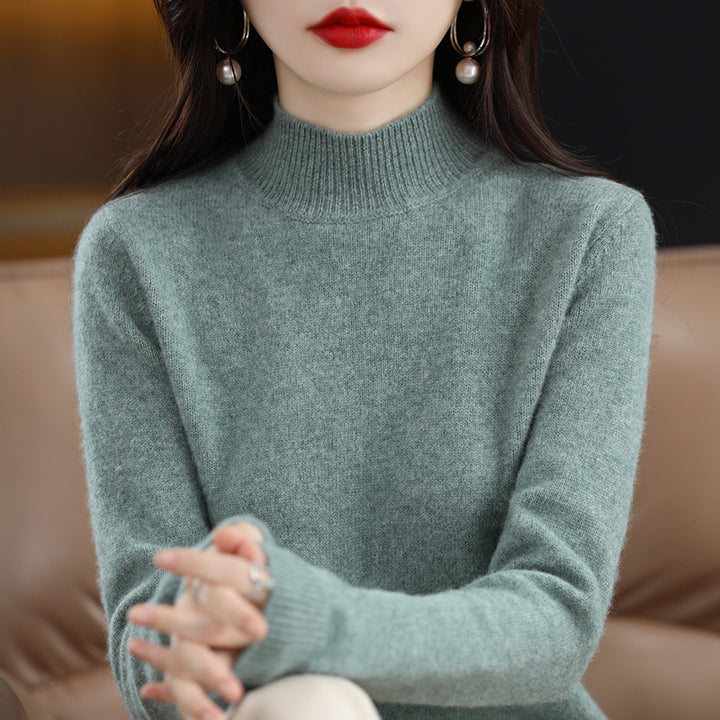 Half High Neck long Sleeved Knitted Sweater