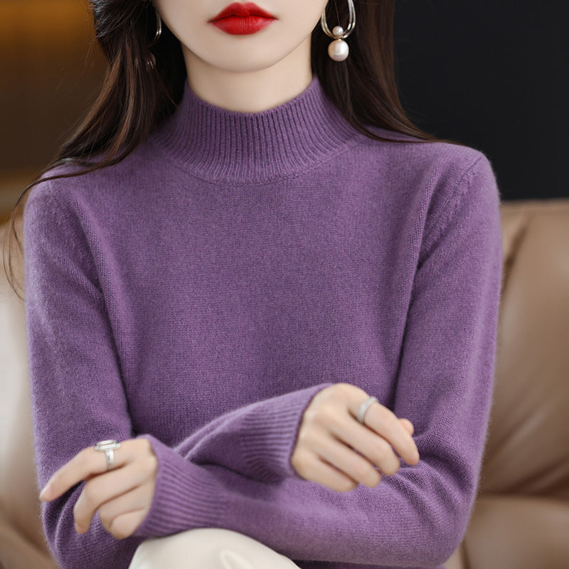 Half High Neck long Sleeved Knitted Sweater