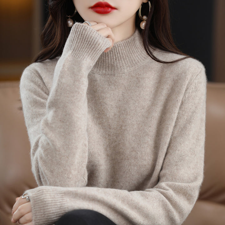Half High Neck long Sleeved Knitted Sweater