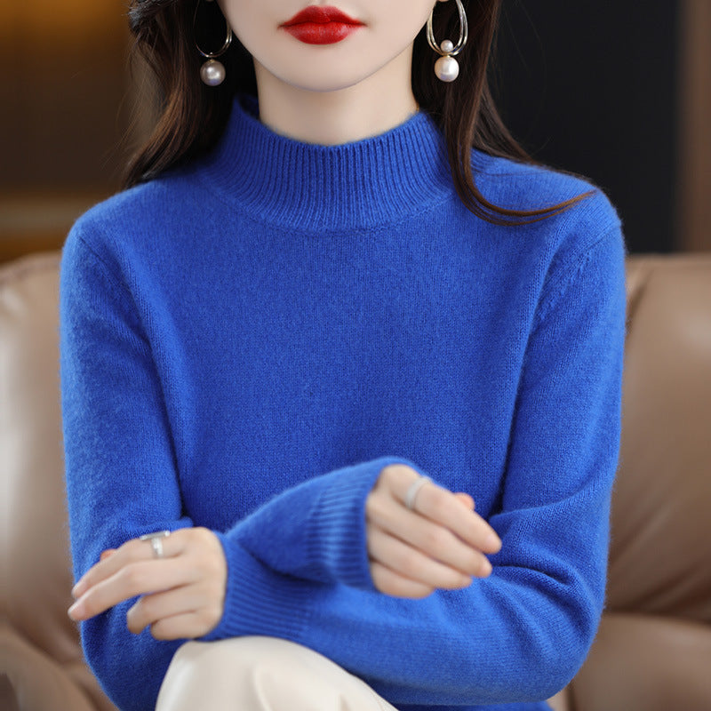 Half High Neck long Sleeved Knitted Sweater