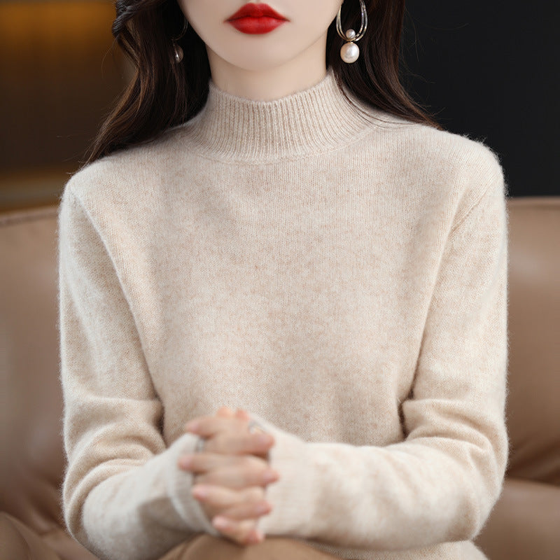 Half High Neck long Sleeved Knitted Sweater