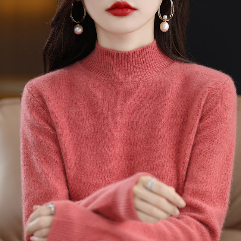 Half High Neck long Sleeved Knitted Sweater