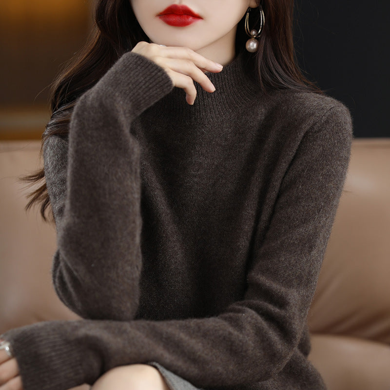 Half High Neck long Sleeved Knitted Sweater