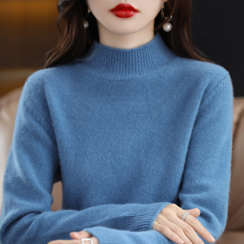 Half High Neck long Sleeved Knitted Sweater