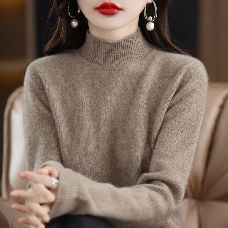 Half High Neck long Sleeved Knitted Sweater