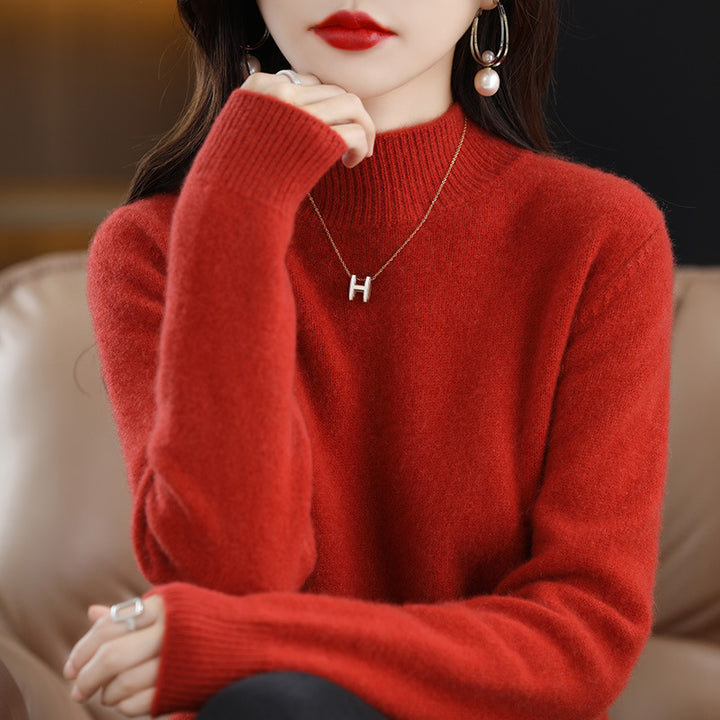 Half High Neck long Sleeved Knitted Sweater