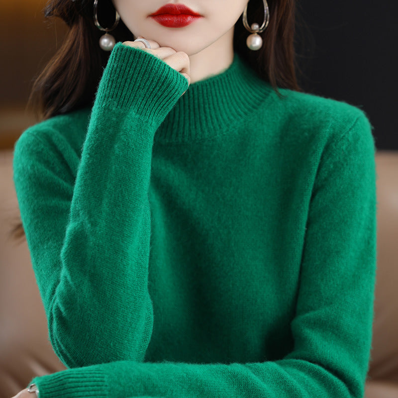 Half High Neck long Sleeved Knitted Sweater