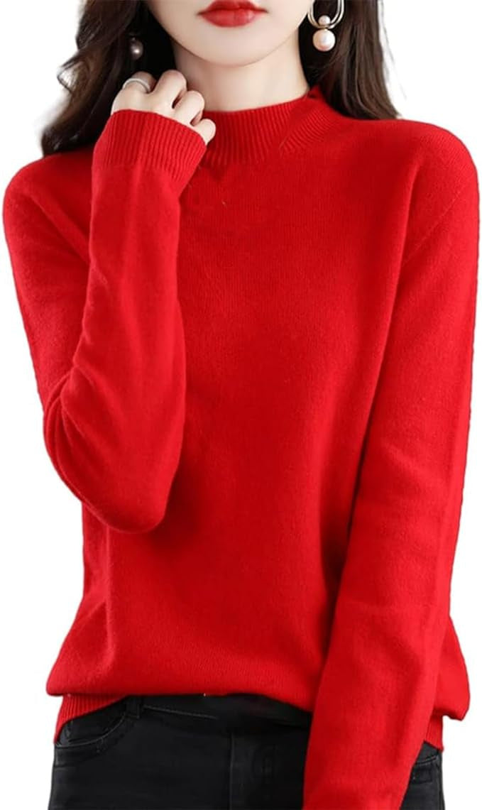 Half High Neck long Sleeved Knitted Sweater