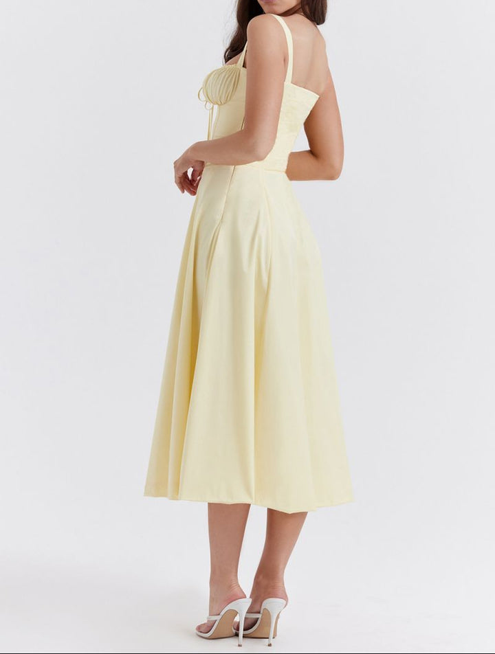 Women's Corset Midi Dress Bustier Bodice Front Split A Line Summer