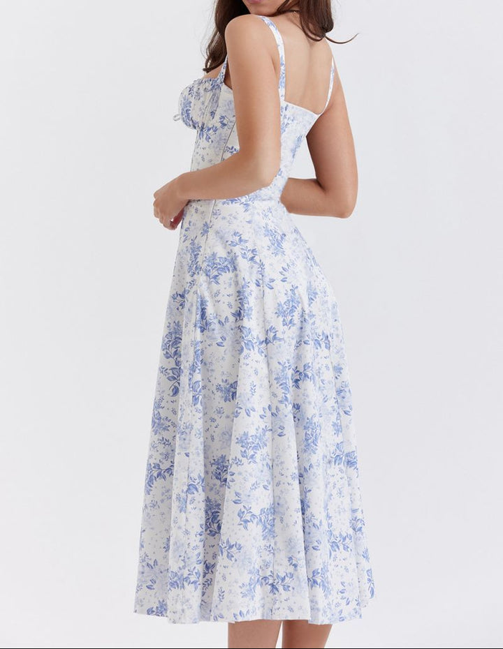 Women's Corset Midi Dress Bustier Bodice Front Split A Line Summer