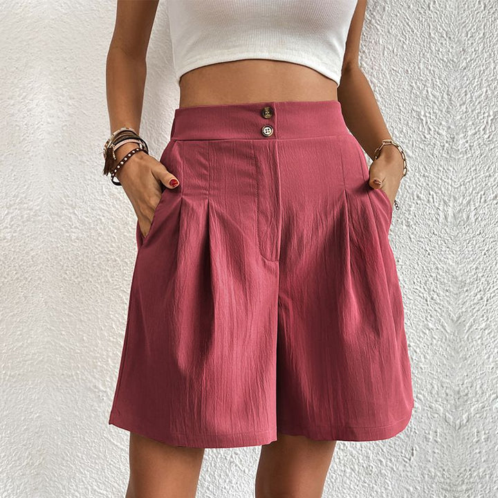 Pleated Bermuda Shorts Women - High Waisted Cotton Wide Leg