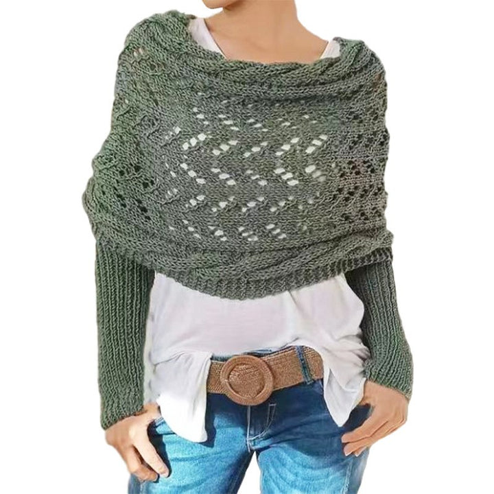 Women's Knit Shawl – Open Lace Stitch Shoulder Wrap Ribbed Trim