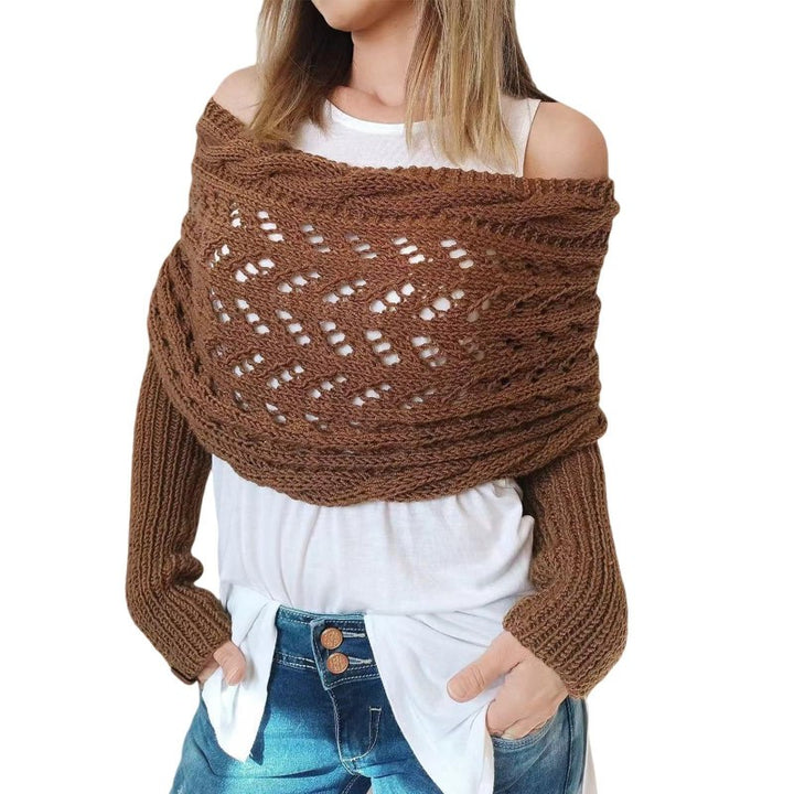 Women's Knit Shawl – Open Lace Stitch Shoulder Wrap Ribbed Trim