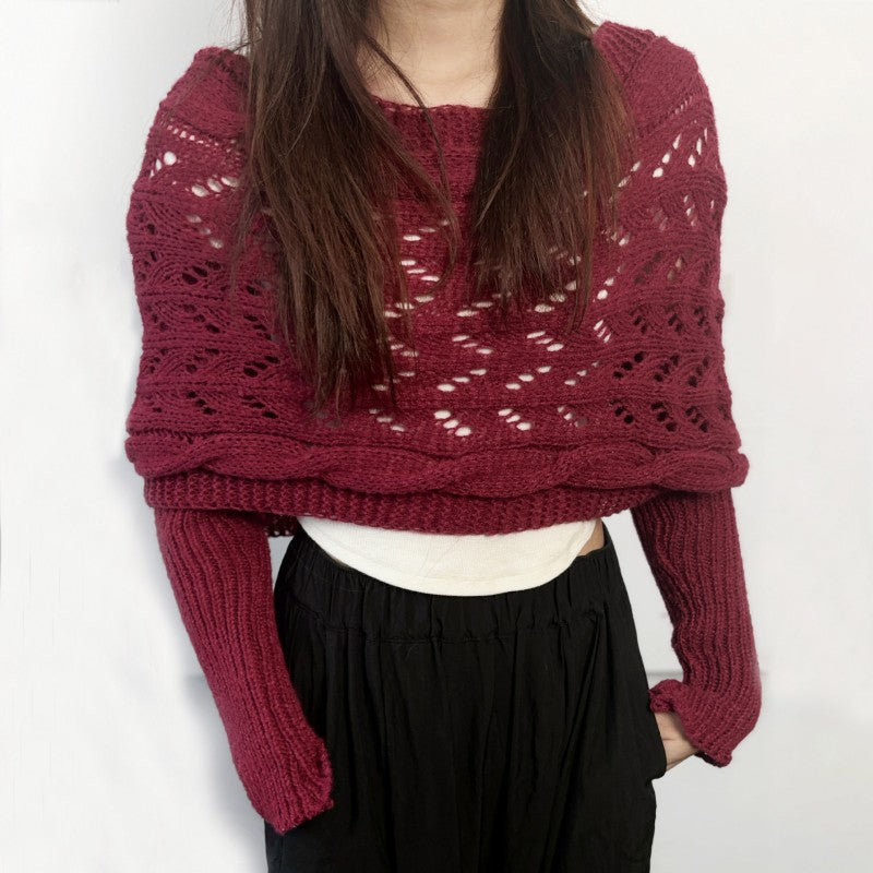 Women's Knit Shawl – Open Lace Stitch Shoulder Wrap Ribbed Trim