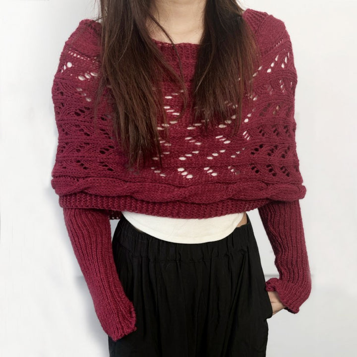 Women's Knit Shawl – Open Lace Stitch Shoulder Wrap Ribbed Trim