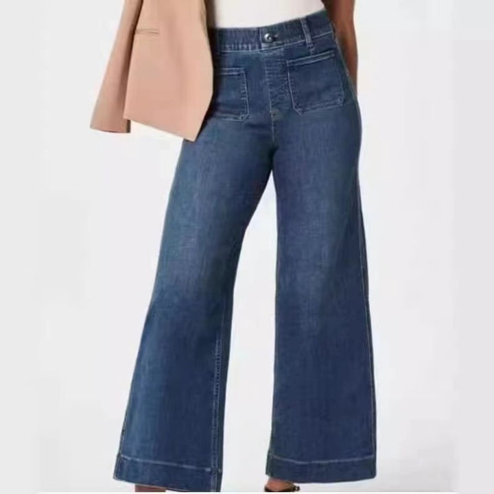 Women's High Waist Classic Straight Fit Wide Leg Denim Jeans