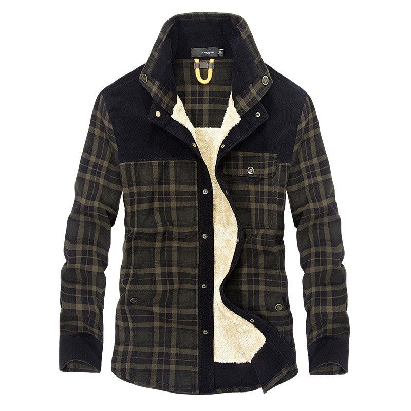 Fleece-lined Long-sleeved Plaid Shirt