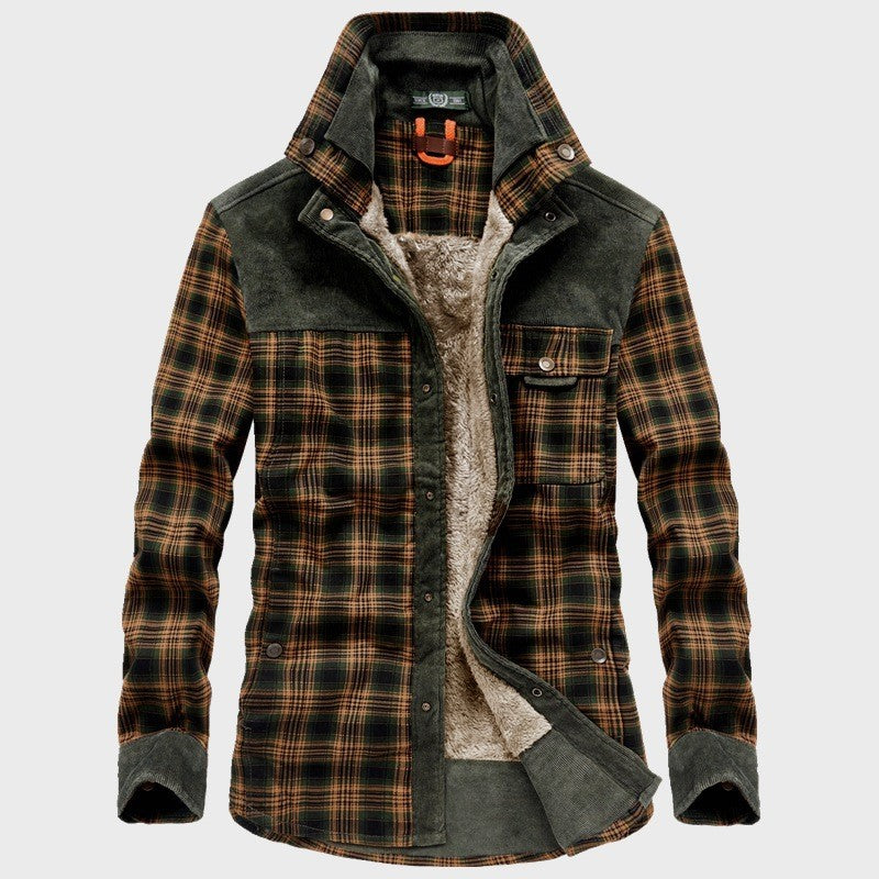 Fleece-lined Long-sleeved Plaid Shirt