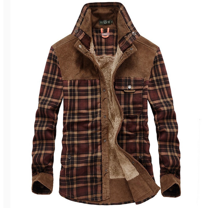 Fleece-lined Long-sleeved Plaid Shirt
