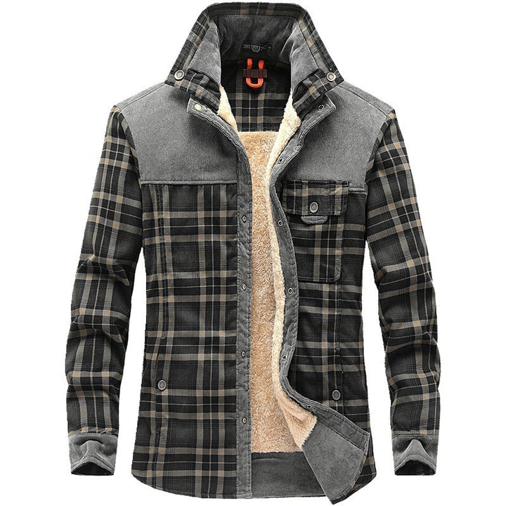 Fleece-lined Long-sleeved Plaid Shirt