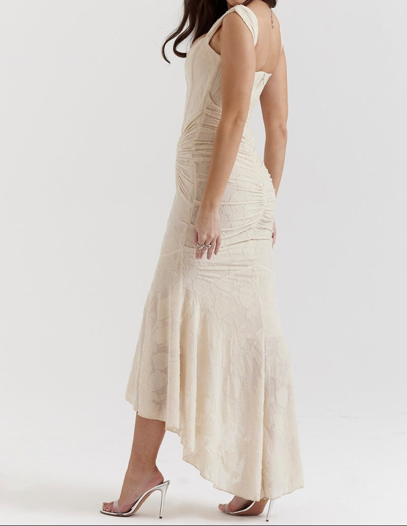 Women's Corset Maxi Dress Square Neck Ruched Textured Mermaid Hem