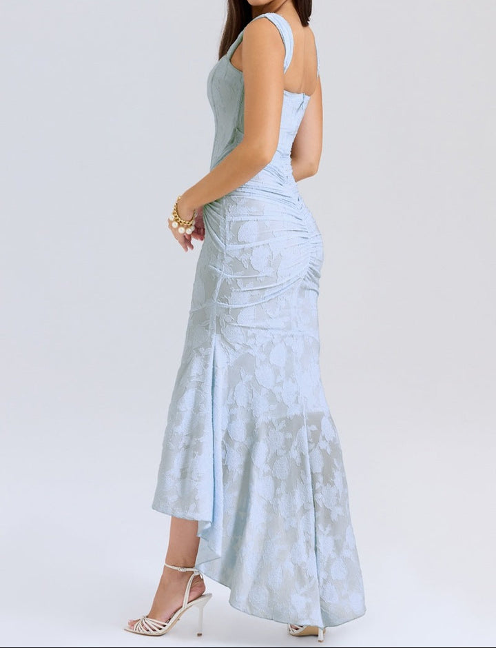 Women's Corset Maxi Dress Square Neck Ruched Textured Mermaid Hem