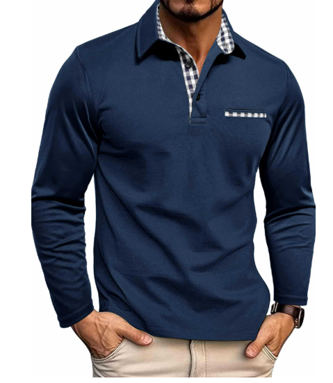 Men's Slim Fit Long Sleeve Casual Polo Shirt