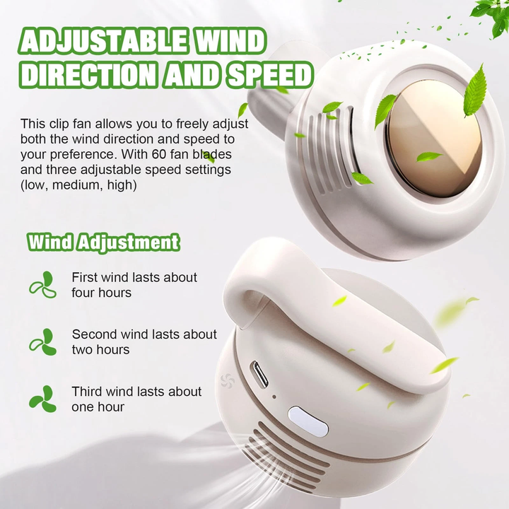 800mAH Mini Portable Silent Bladeless Fan Small Clip On Shirt Waist Adjustable Rotatable Camping Fan 3 Speed Type-C