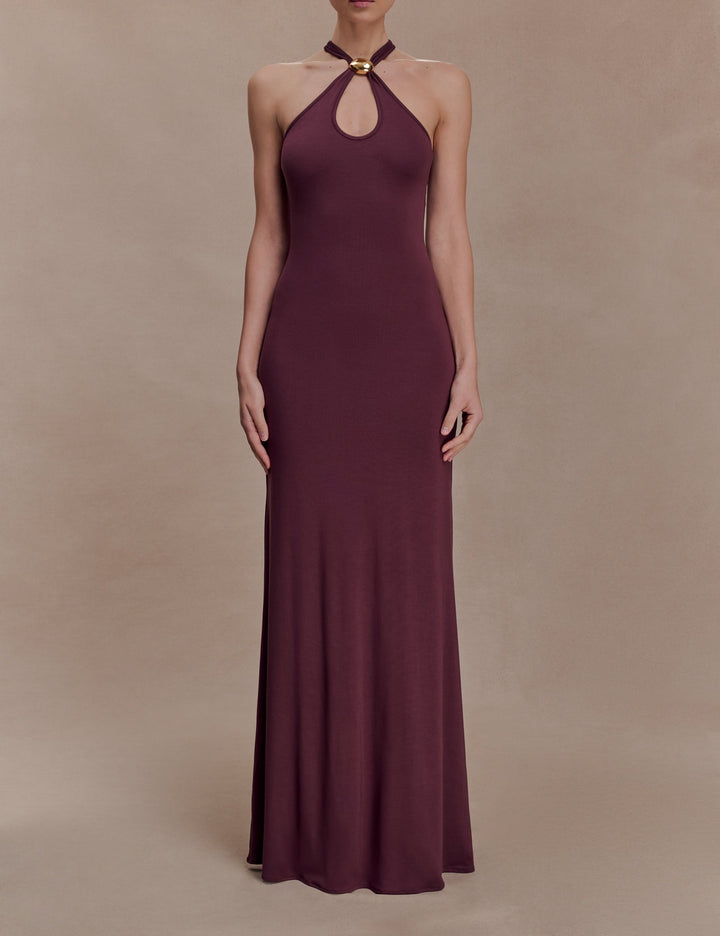 Women's Halter Keyhole Ring Detail Bodycon Maxi Dress