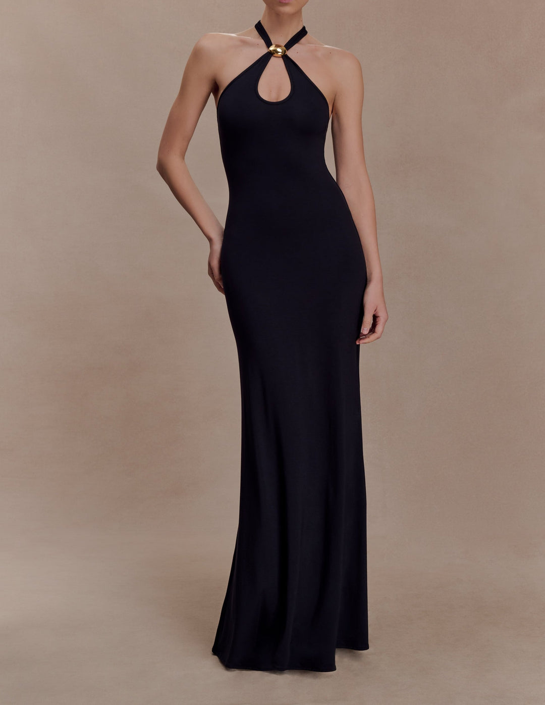 Women's Halter Keyhole Ring Detail Bodycon Maxi Dress