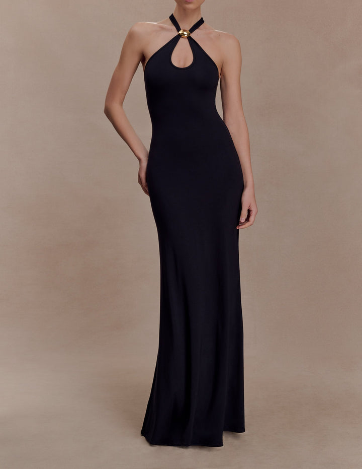 Women's Halter Keyhole Ring Detail Bodycon Maxi Dress