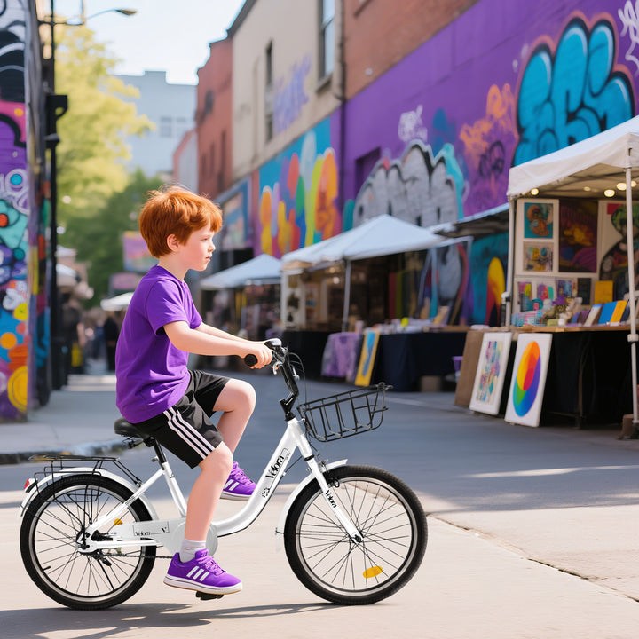 A20182 20 Inch Kids Bike For Boys & Girls, Children's Bicycle With Coaster Brake & V-Brake, 1-Speed, Chain Guard & Rear Rack, Lightweight Steel Frame Pink, Green, Purple, White