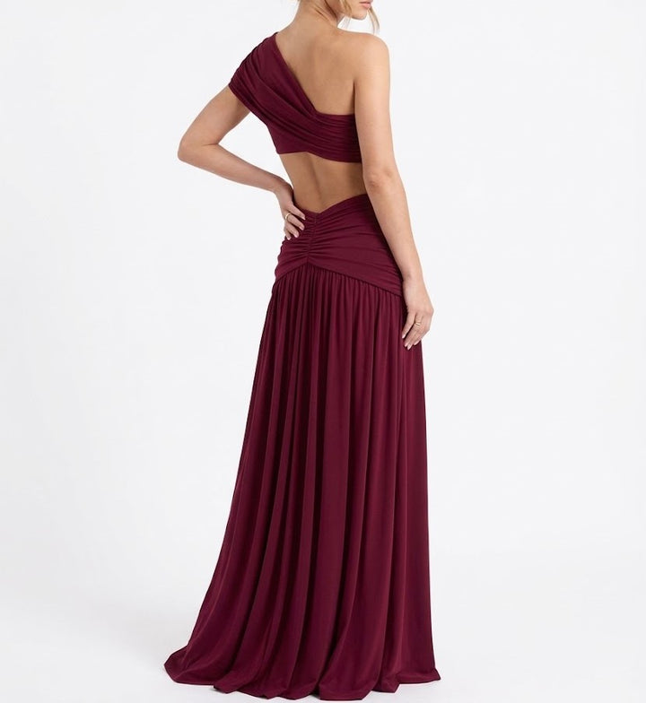 Women's One-Shoulder Crop Top and Ruched Maxi Skirt Set