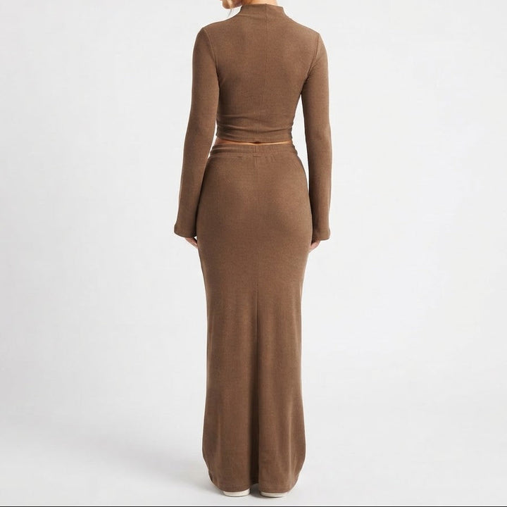 Women's Mock Neck Crop Top & Maxi Skirt Two Piece Co-ord