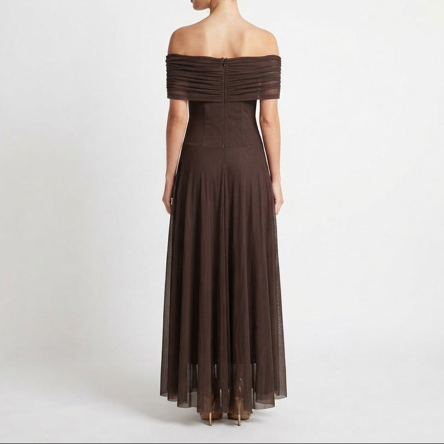 Women's Formal Maxi Dress – Off Shoulder Draped Fold Chiffon Full