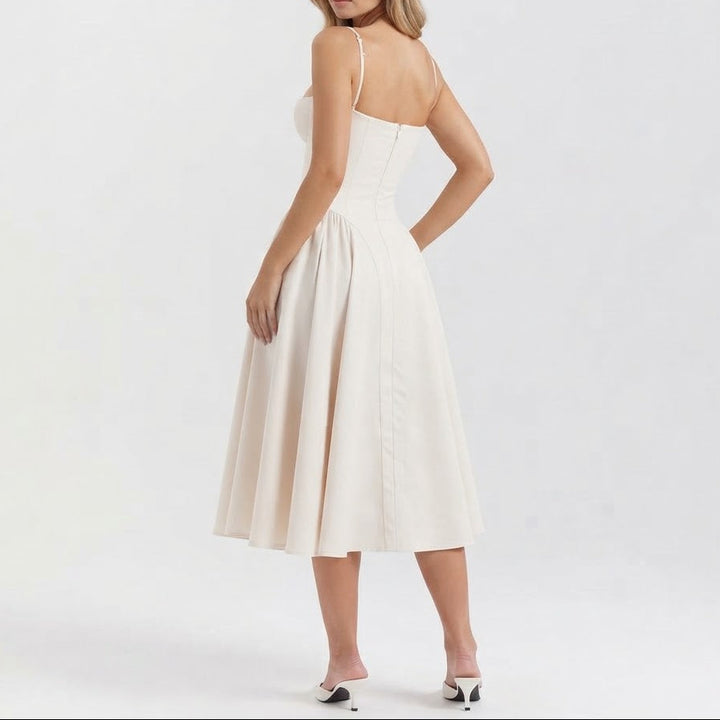 Women's Bustier Corset Midi Dress Spaghetti Strap Full Skirt A-Line