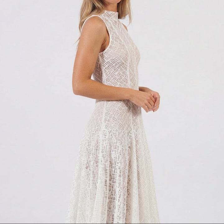 Women's Lace Dress – Geometric Chevron Maxi A-Line Mock Neck