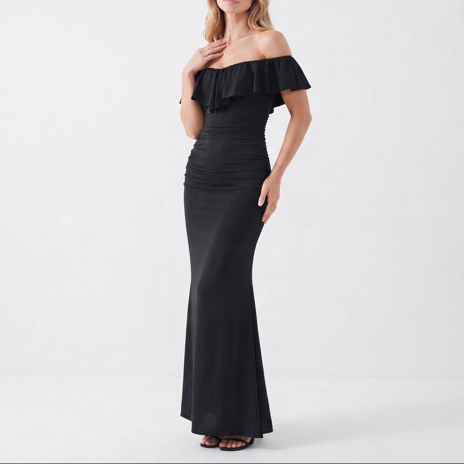 Women's Off-Shoulder Ruffle Ruched Mermaid Maxi Dress