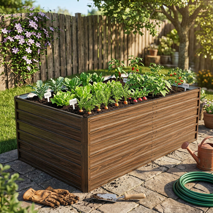 74.6in X35.4inx25in Raised Garden Bed Kit, Metal Elevated Planter Box, Open Drainage Base, 4 Reinforcing Rods, Rustproof Steel With Safety Edging -Easy Assembly For Vegetables, Flowers, Herbs