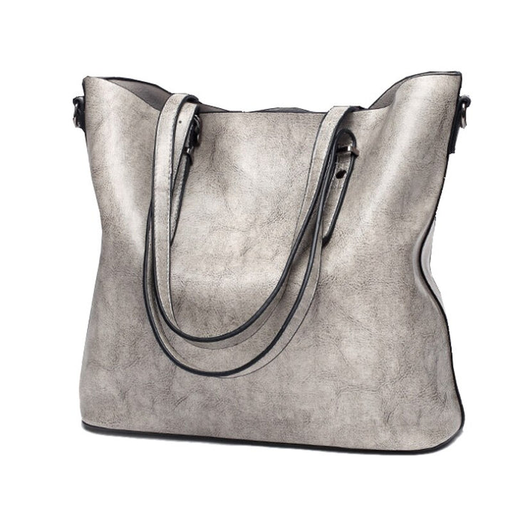 Women's Leather Tote Bag Dual-Handle Wide-Base Contrast-Trim